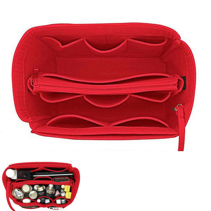 Felt Purse Organiser with Handbag Insert Liner Tote for Makeup Cloth Toys -Red