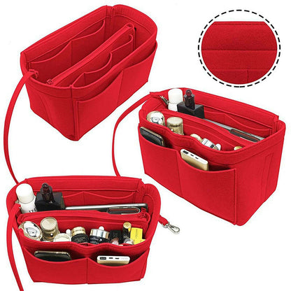Felt Purse Organiser with Handbag Insert Liner Tote for Makeup Cloth Toys -Red