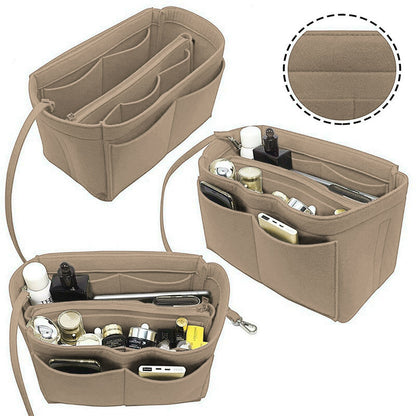 Felt Purse Organiser with Handbag Insert Liner Tote for Makeup Cloth Toys -Beige