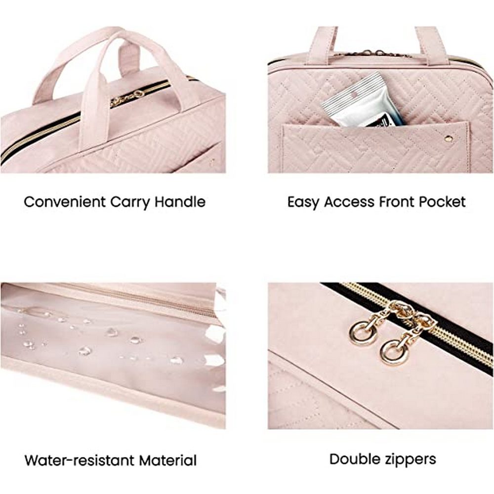 Travel Makeup Cosmetic Bathroom Toiletry Wash Shower Storage Bag Case With Hook -Pink