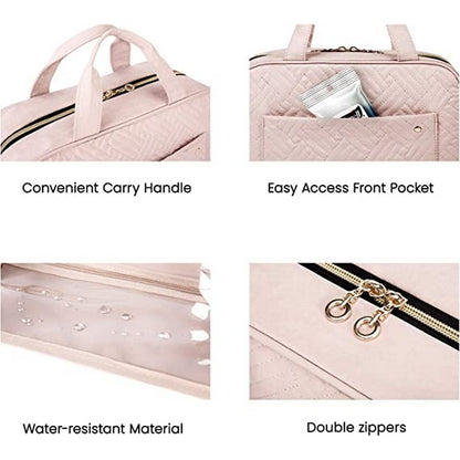 Travel Makeup Cosmetic Bathroom Toiletry Wash Shower Storage Bag Case With Hook -Pink