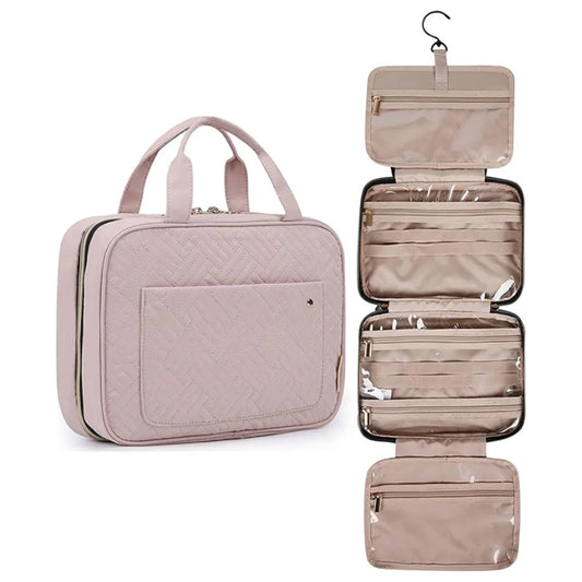 Travel Makeup Cosmetic Bathroom Toiletry Wash Shower Storage Bag Case With Hook -Pink