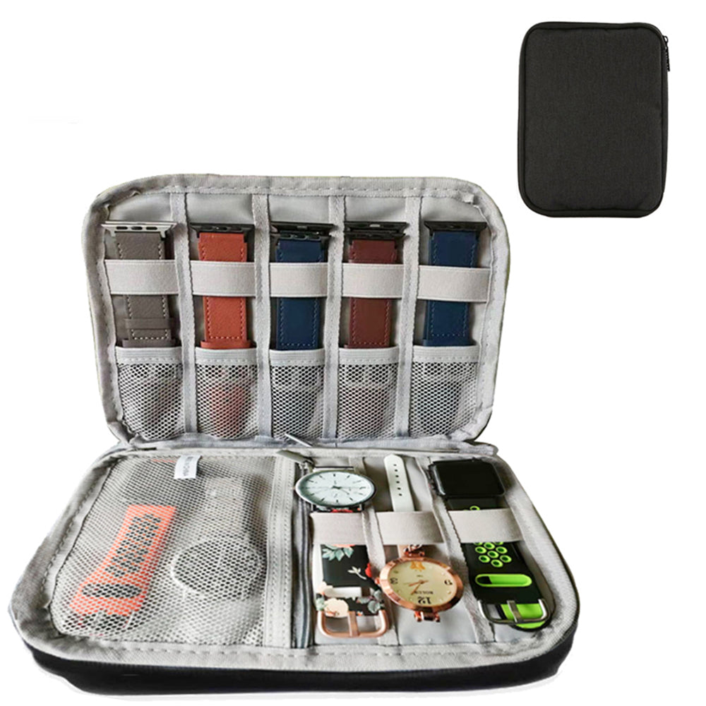 Portable Watch Band Organizer Case Pouch Travel Storage Bag Watchband Strap Box -Black