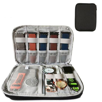 Portable Watch Band Organizer Case Pouch Travel Storage Bag Watchband Strap Box -Black