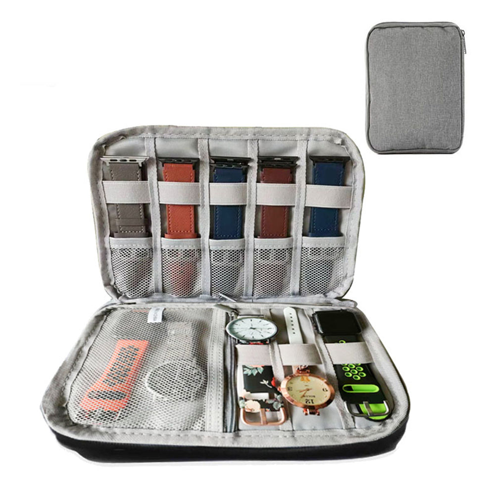 Portable Watch Band Organizer Case Pouch Travel Storage Bag Watchband Strap Box -Gray