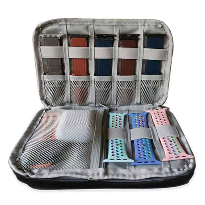 Portable Watch Band Organizer Case Pouch Travel Storage Bag Watchband Strap Box -Black