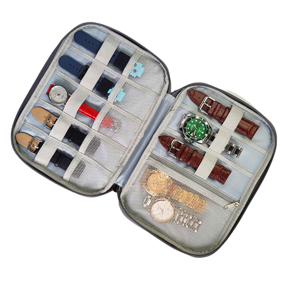Portable Watch Band Organizer Case Pouch Travel Storage Bag Watchband Strap Box -Gray