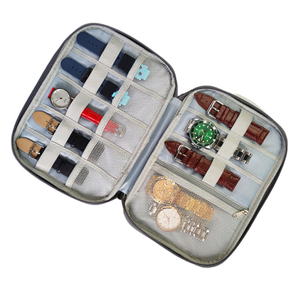 Portable Watch Band Organizer Case Pouch Travel Storage Bag Watchband Strap Box -Gray