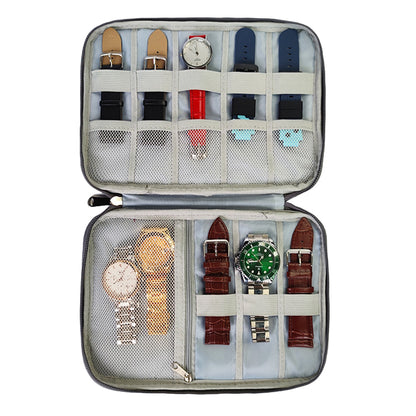 Portable Watch Band Organizer Case Pouch Travel Storage Bag Watchband Strap Box -Gray