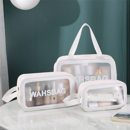 3Pcs PVC Cosmetic Bags for Makeup Travel Toiletry Wash Bags -White