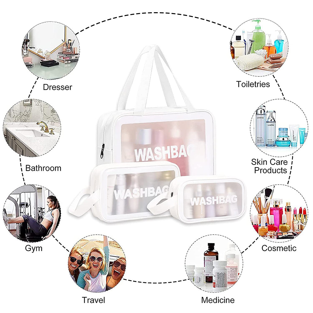 3Pcs PVC Cosmetic Bags for Makeup Travel Toiletry Wash Bags -White