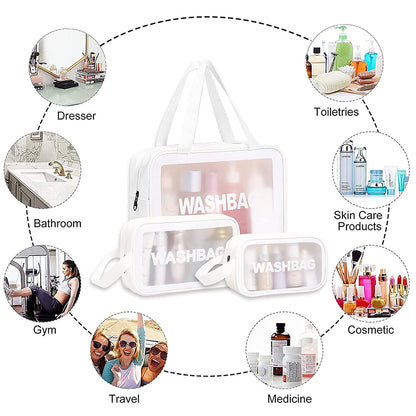 3Pcs PVC Cosmetic Bags for Makeup Travel Toiletry Wash Bags -White