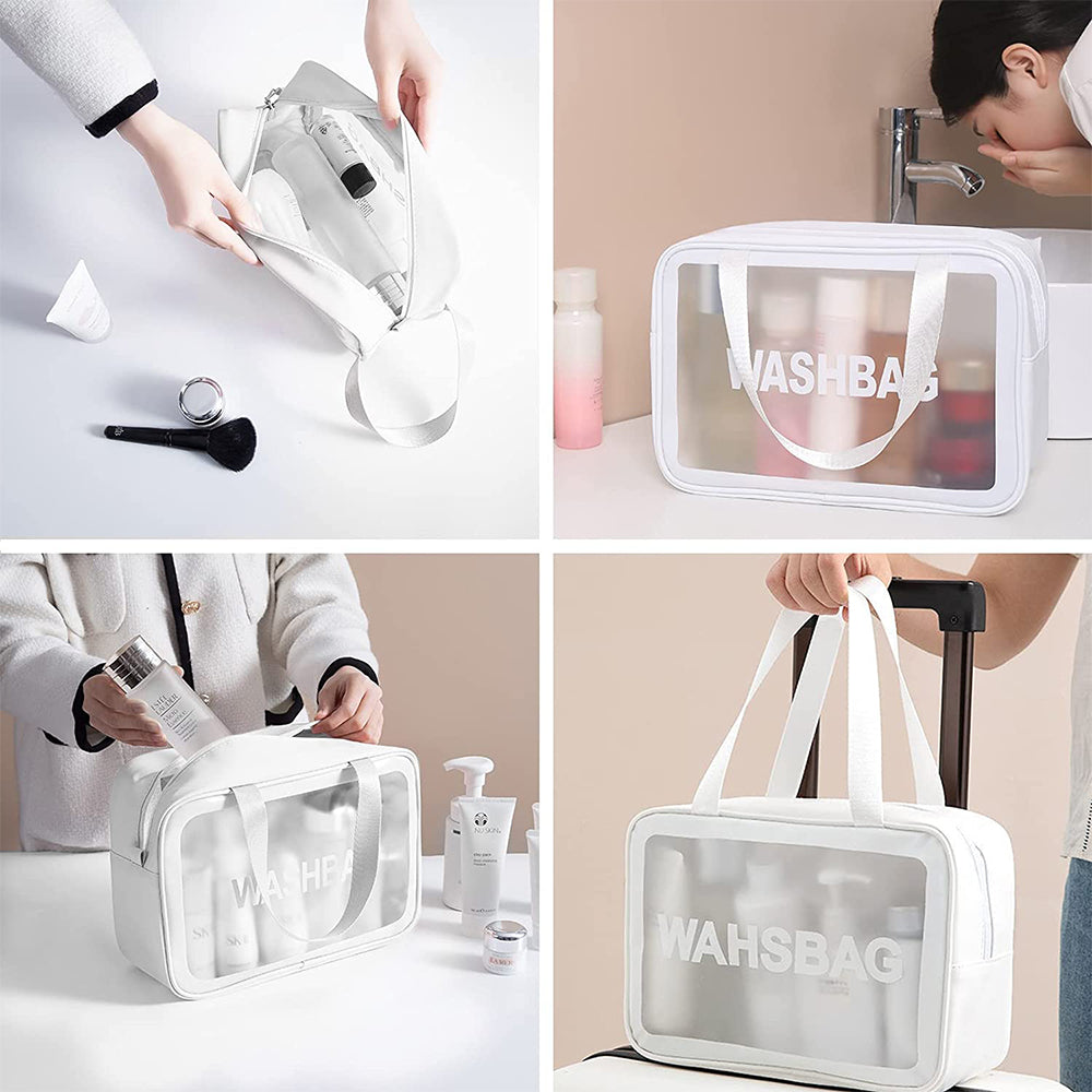 3Pcs PVC Cosmetic Bags for Makeup Travel Toiletry Wash Bags -White