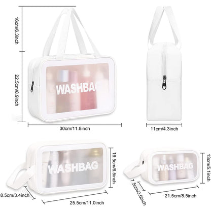 3Pcs PVC Cosmetic Bags for Makeup Travel Toiletry Wash Bags -White