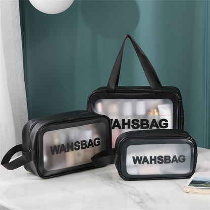3Pcs PVC Cosmetic Bags for Makeup Travel Toiletry Wash Bags -Black