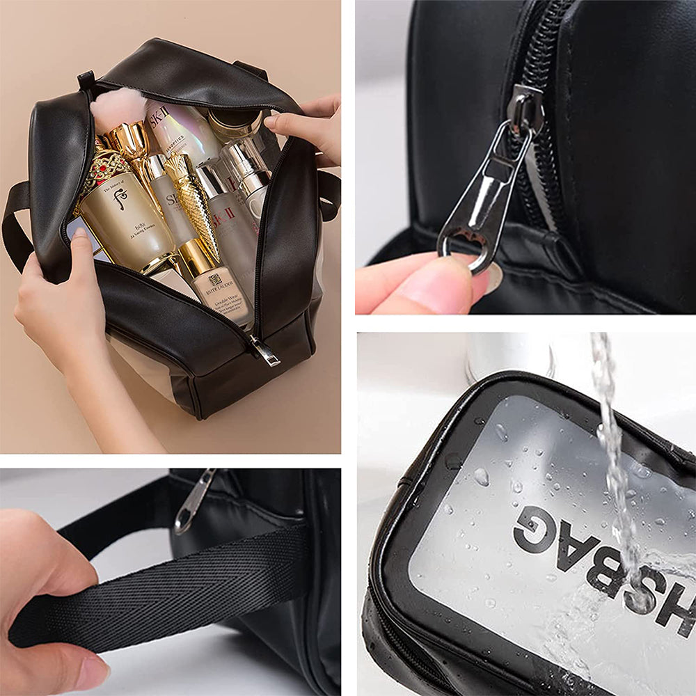 3Pcs PVC Cosmetic Bags for Makeup Travel Toiletry Wash Bags -Black