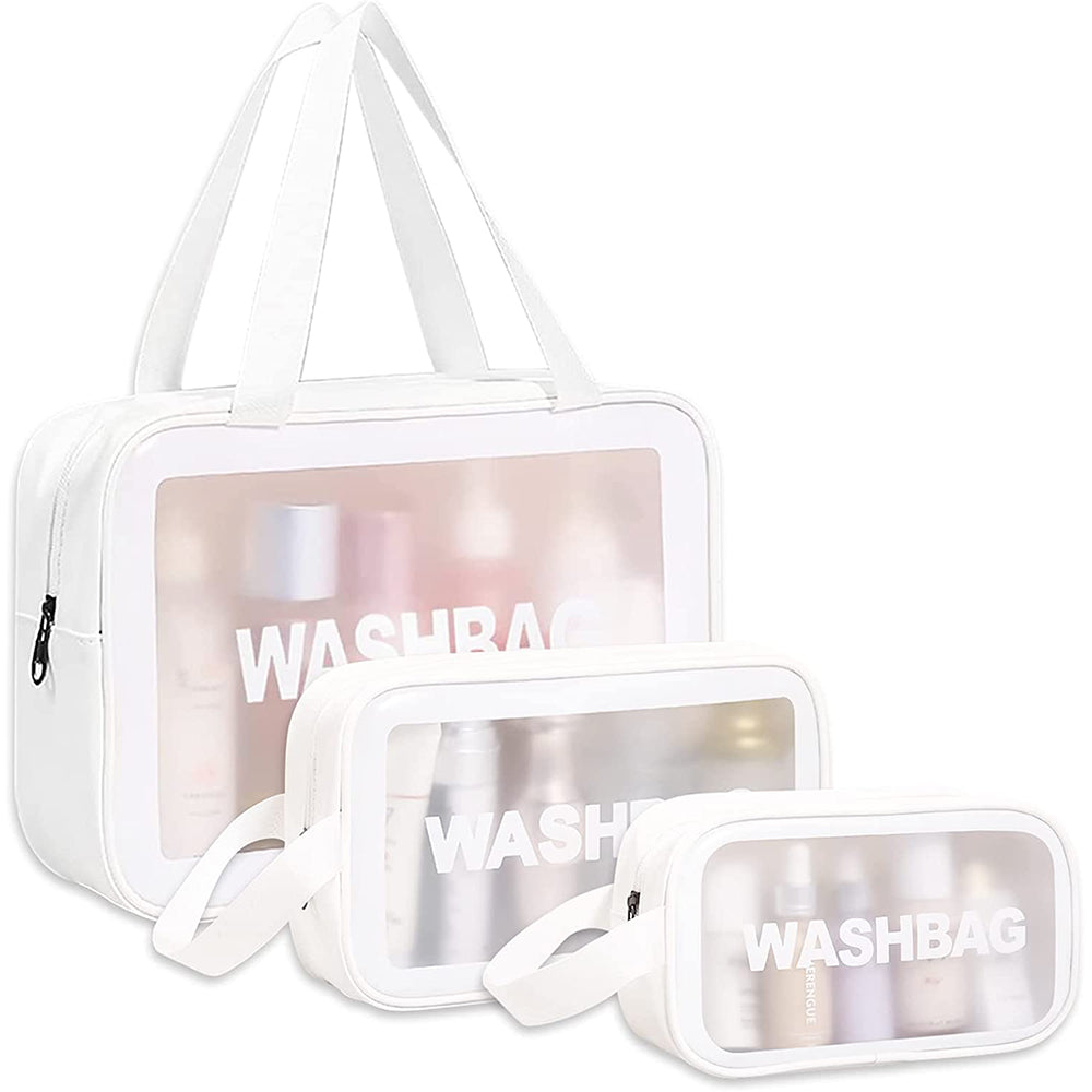 3Pcs PVC Cosmetic Bags for Makeup Travel Toiletry Wash Bags -White