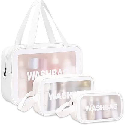 3Pcs PVC Cosmetic Bags for Makeup Travel Toiletry Wash Bags -White