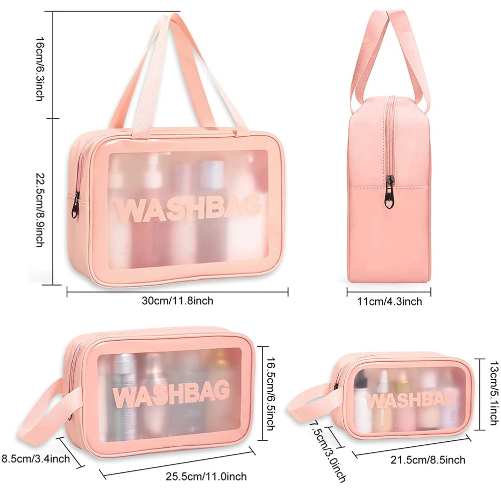 3Pcs PVC Cosmetic Bags for Makeup Travel Toiletry Wash Bags -Pink
