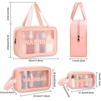 3Pcs PVC Cosmetic Bags for Makeup Travel Toiletry Wash Bags -Pink