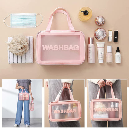 3Pcs PVC Cosmetic Bags for Makeup Travel Toiletry Wash Bags -Pink