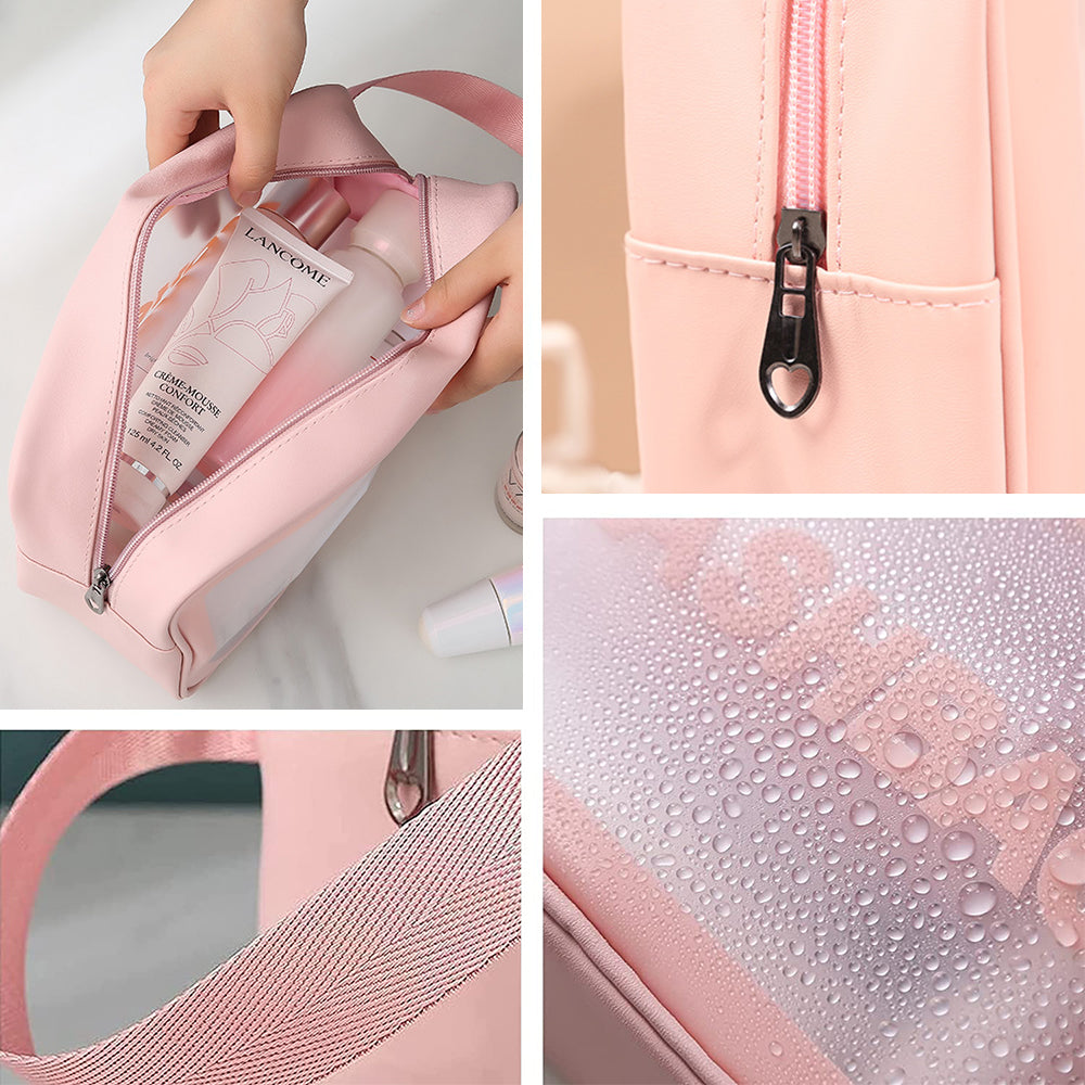 3Pcs PVC Cosmetic Bags for Makeup Travel Toiletry Wash Bags -Pink