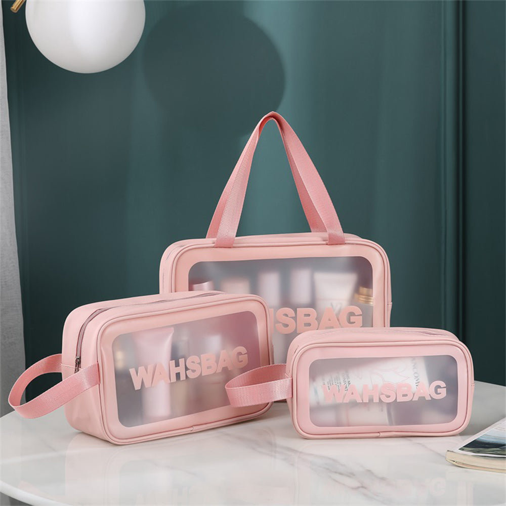 3Pcs PVC Cosmetic Bags for Makeup Travel Toiletry Wash Bags -Pink