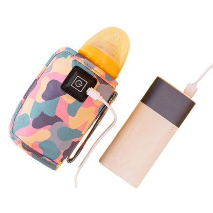 USB Baby Bottle Milk Warmer Thermostat Travel Heater Bag Pouch Portable Feeding -Camo pink