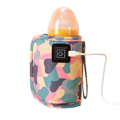 USB Baby Bottle Milk Warmer Thermostat Travel Heater Bag Pouch Portable Feeding -Camo pink