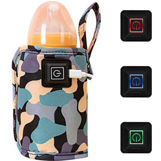 USB Baby Bottle Milk Warmer Thermostat Travel Heater Bag Pouch Portable Feeding -Camo black