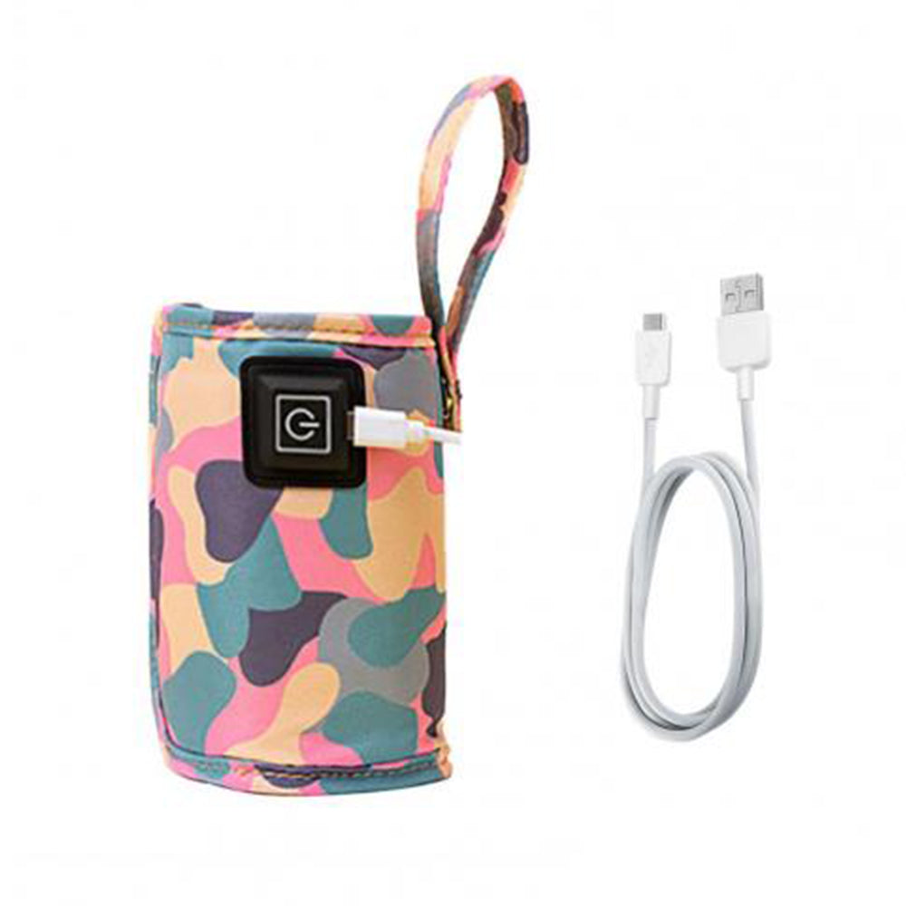 USB Baby Bottle Milk Warmer Thermostat Travel Heater Bag Pouch Portable Feeding -Camo pink