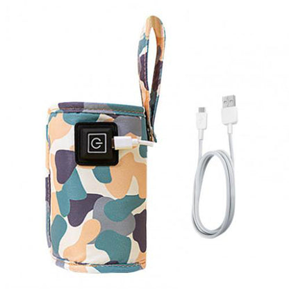 USB Baby Bottle Milk Warmer Thermostat Travel Heater Bag Pouch Portable Feeding -Camo white