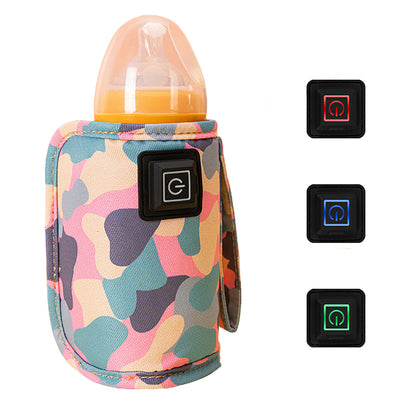 USB Baby Bottle Milk Warmer Thermostat Travel Heater Bag Pouch Portable Feeding -Camo pink