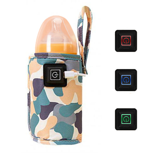 USB Baby Bottle Milk Warmer Thermostat Travel Heater Bag Pouch Portable Feeding -Camo white
