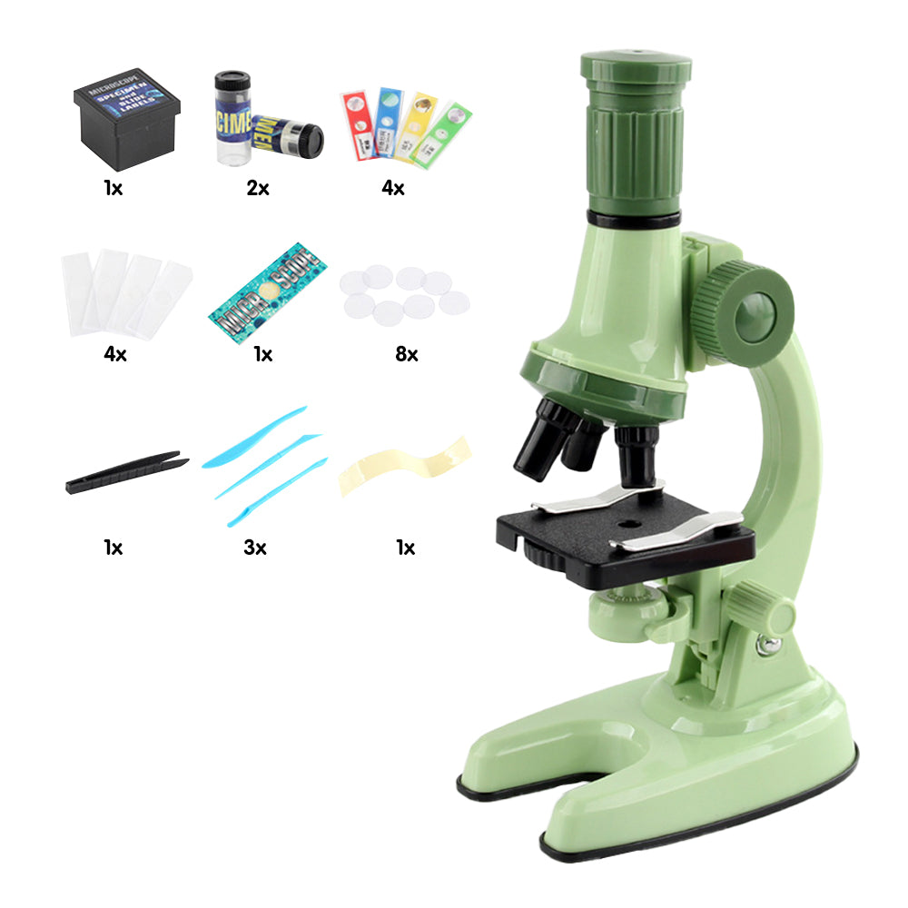 1200X Magnification Microscope Toy Kit Biological Microscope Kit for Beginners-Green