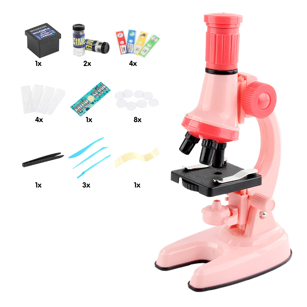 Toy 1200X Magnification Microscope Toy Kit Biological Microscope Kit for Beginners-Pink