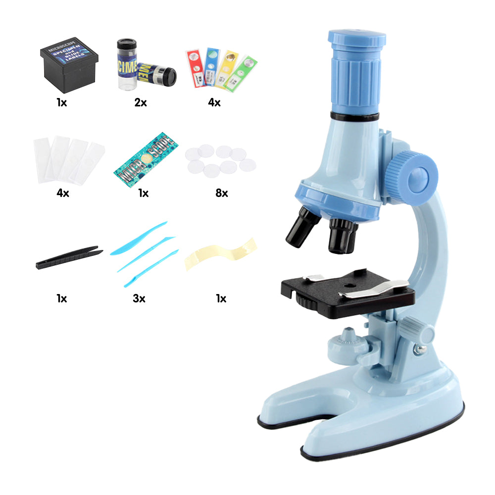 Toy 1200X Magnification Microscope Toy Kit Biological Microscope Kit Beginners-Blue