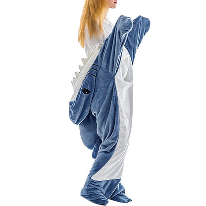 Shark Hoodie Blanket Hooded Blanket Cartoon Sleeping Bag Flannel Wearable Adult Throw Blanket