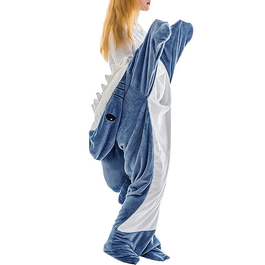 Shark Hoodie Blanket Hooded Blanket Cartoon Sleeping Bag Flannel Wearable Adult Throw Blanket