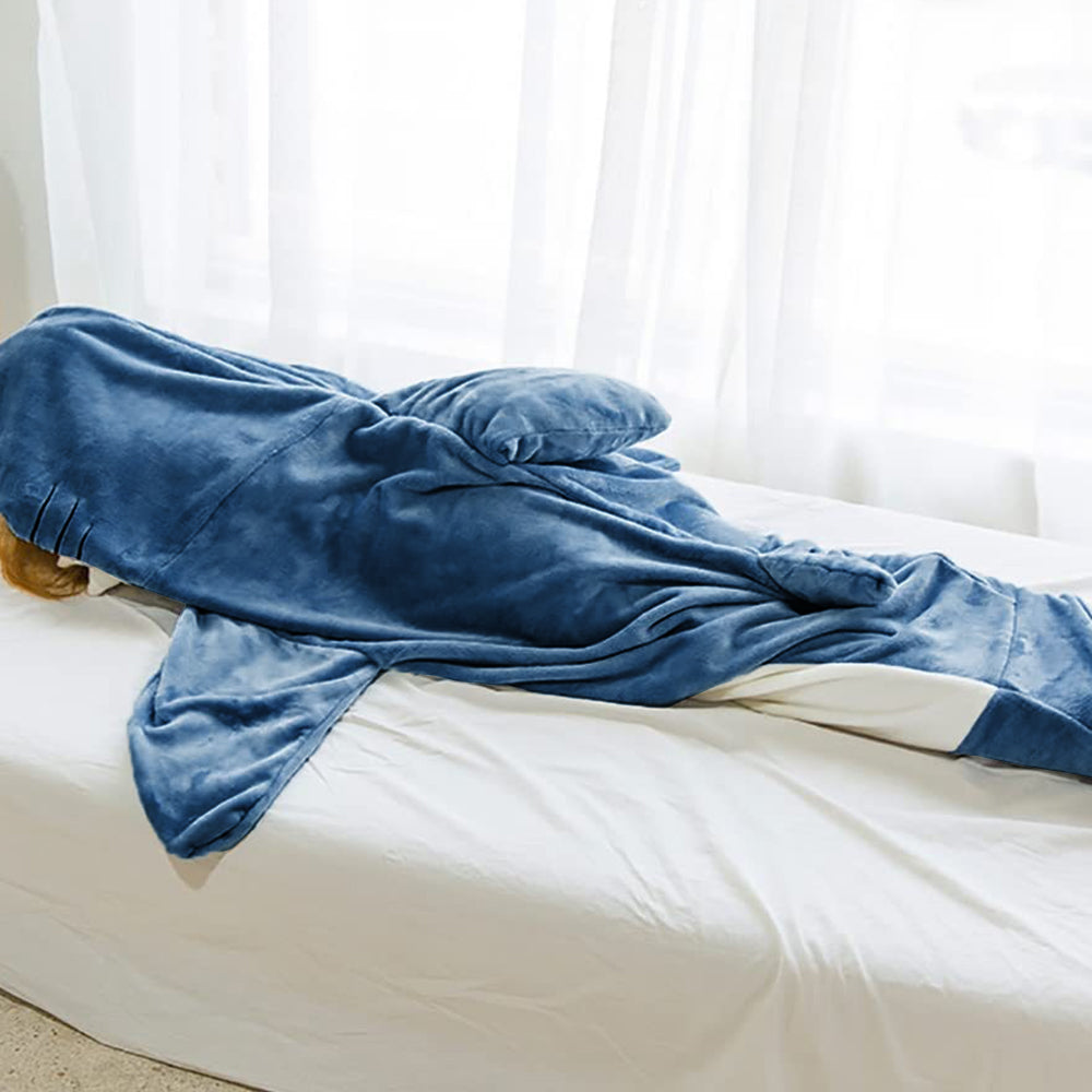 Shark Hoodie Blanket Hooded Blanket Cartoon Sleeping Bag Flannel Wearable Adult Throw Blanket