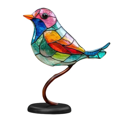 Stained Birds On Branch Desktop Ornaments Metal Table Art for Office Home Room Decoration-One bird