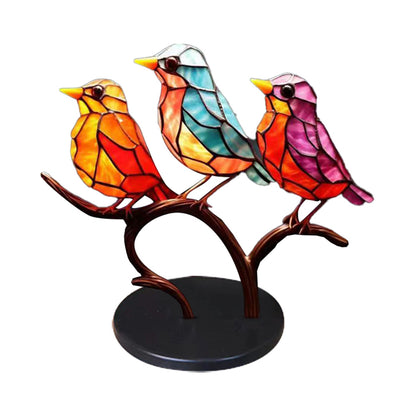 Stained Birds On Branch Desktop Ornaments Metal Table Art for Office Home Room Decoration-Three birds in one branch(same direction)