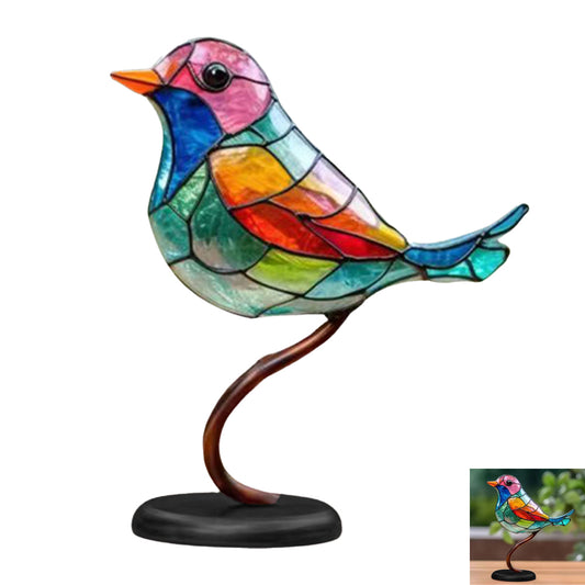 Stained Birds On Branch Desktop Ornaments Metal Table Art for Office Home Room Decoration-One bird