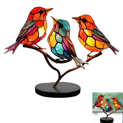 Stained Birds On Branch Desktop Ornaments Metal Table Art for Office Home Room Decoration-Three birds in one branch (relative direction)