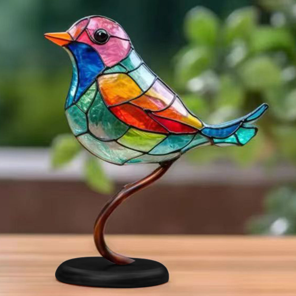 Stained Birds On Branch Desktop Ornaments Metal Table Art for Office Home Room Decoration-One bird