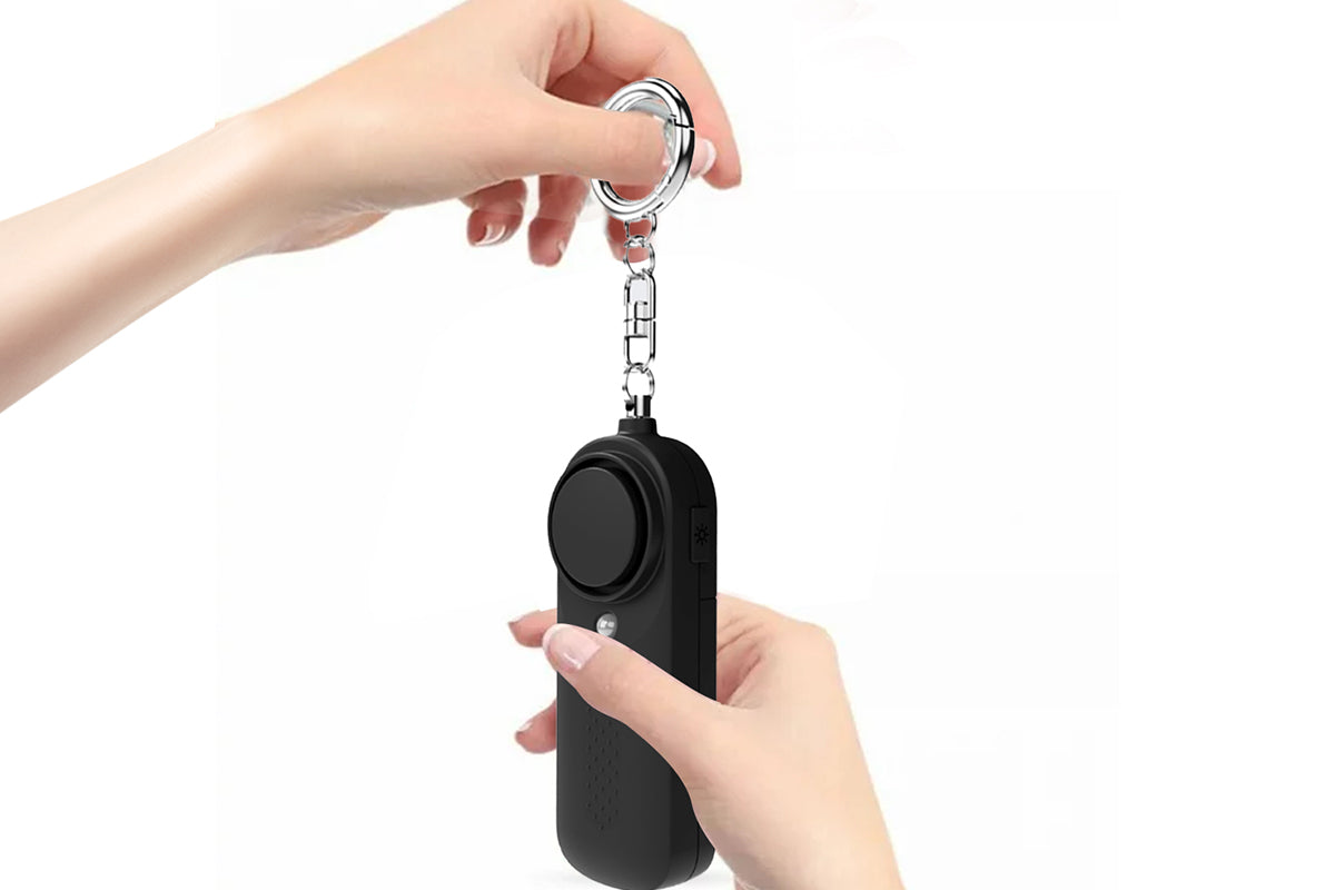 Self Defense Alarm Keychain with Mini Emergency LED Flashlight-Black