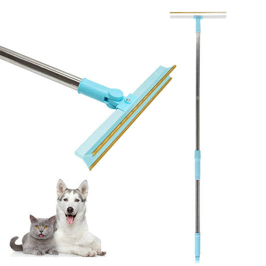 Retractable Long Handle Scraper Carpet Rake Pet Hair Removal Scraper Blue