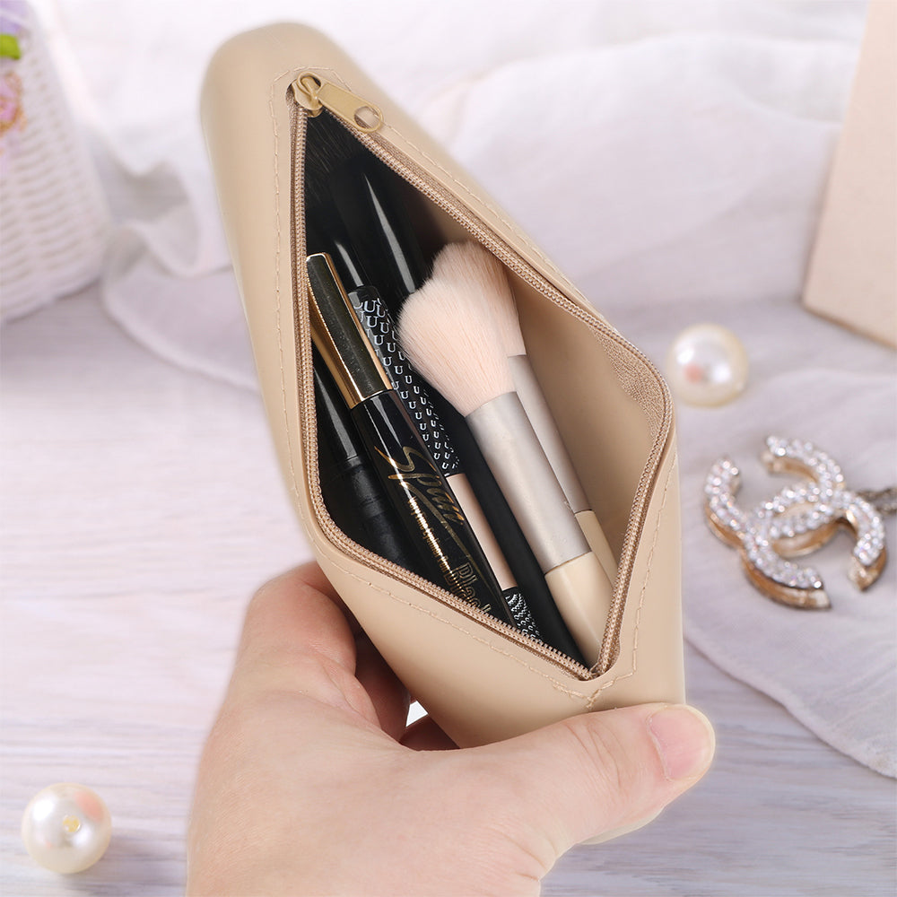 Portable Travel Bag Organiser Make Up Brush Bag Cosmetic Pouch Toiletry Case with Mirror Khaki