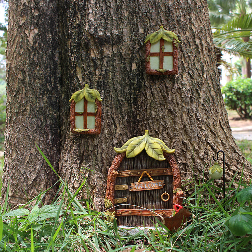 Glow in the Dark Fairy Door Windows Kit Miniature Statue Fairy Garden Decor