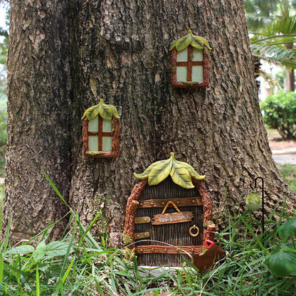 Glow in the Dark Fairy Door Windows Kit Miniature Statue Fairy Garden Decor
